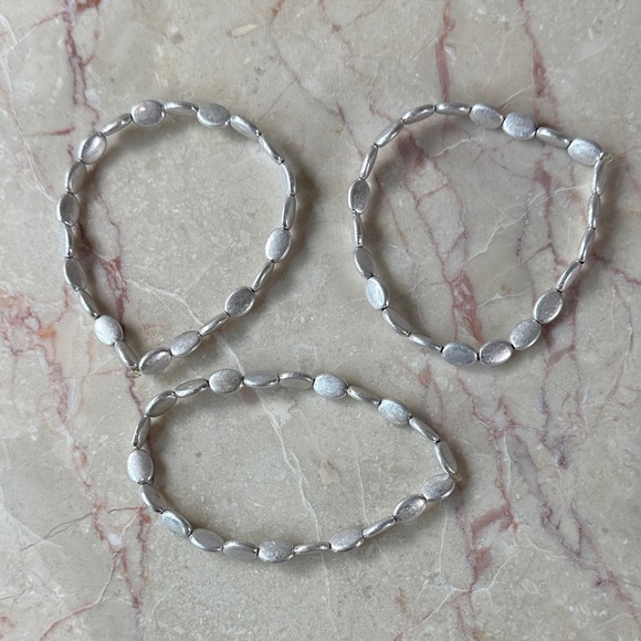 Elegant Silver Beaded Bracelet Set Of 3 - Picture 1 of 3